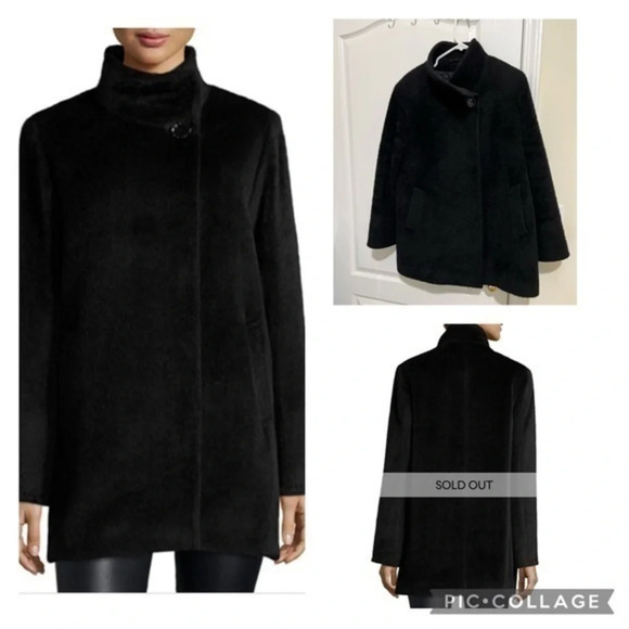 Cinzia rocca High-Neck Llama-Blend Coat Black size 12 - Picture 1 of 15